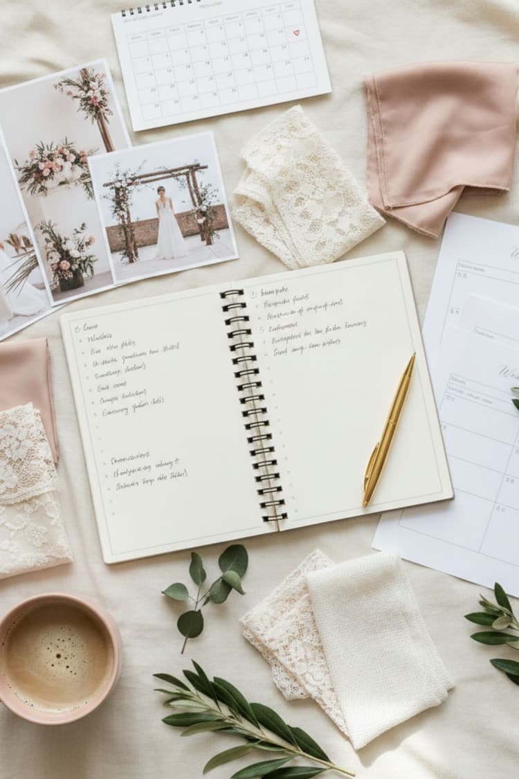 Wedding planning materials and notebook